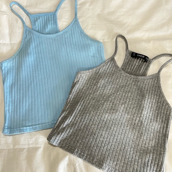 SHEIN Tops - Women’s SHEIN Blue And Grey Crop Top Racerback Tank Top Combo!